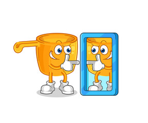 water dipper looking into mirror cartoon. cartoon mascot vector