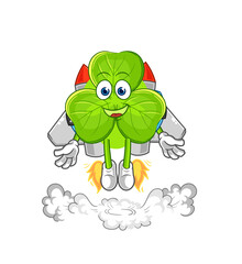 clover with jetpack mascot. cartoon vector
