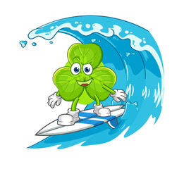 clover surfing character. cartoon mascot vector