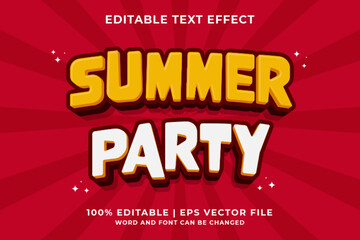 Fototapeta na wymiar 3d Summer Party Cartoon Editable Text Effect Premium Vector