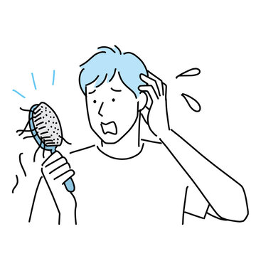 recommend clip art: 髪を梳かしたら髪がいっぱい抜けてショックを受ける男性