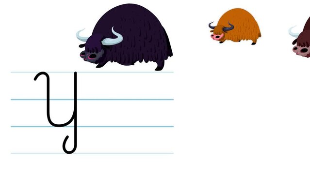 Y letter writing like yak cartoon animation. A compatibile part of the alphabet serie. Handwriting educational style for children. Good for education movies, presentation, learning alphabet, etc...