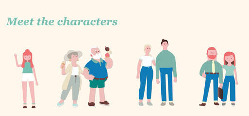 Fototapeta premium Flat vector character design illustrations of a variety of couples