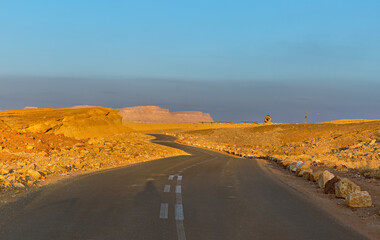 beautiful road at sunset in Negev desert