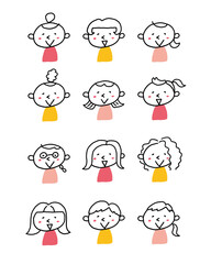 いろんな髪型の上半身の女性イラスト