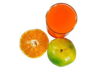 orange juice in glass and orange isolated on white background