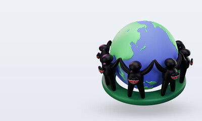 3d World population day people Kenya flag rendering right view