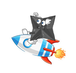 shuriken ride a rocket cartoon mascot vector © dataimasu