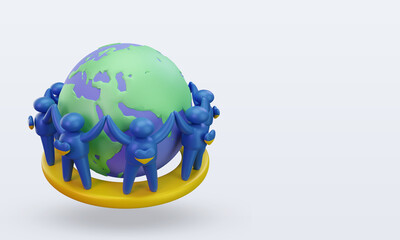 3d World population day people Ukraine flag rendering left view