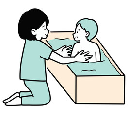 高齢者の入浴介助のイラスト素材