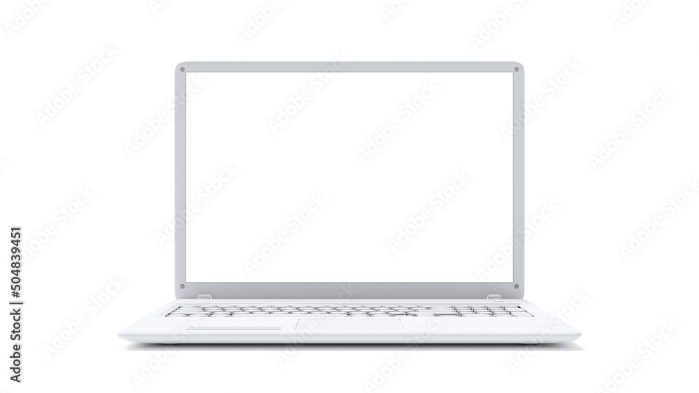 Poster white laptop empty display front view. isolated mock-up computer, 3d render.