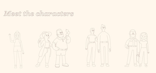 Outlines of different character designs.