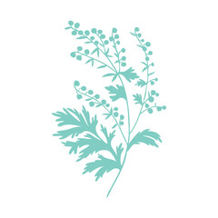 Artemisia absinthium, wormwood hand drawn vector silhouette isolated on white, Also called absinthium absinthe wormwood, Common Wormwood herb, Absinthe plant, Doodle Healing for design alcohol