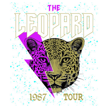 Leopard, Radical Lightning 1987 Tour Animal Print Vector T-shirt Fashion Design