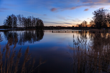 Early morning sunrise by the pond Hejtman in Czech republic
