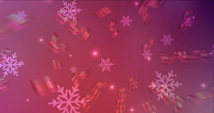 4K looping light pink, red video sample in carnival style. Colorful fashion clip with gradient stars, snowflakes. Ads for gift presentations. 4096 x 2160, 30 fps.
