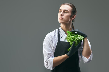 male cook with lettuce