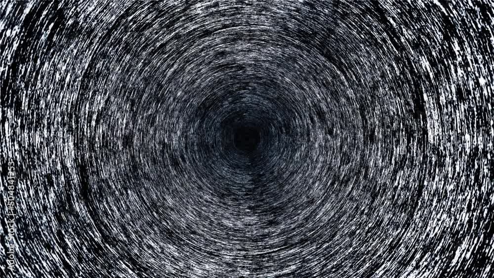 Poster abstract motion graphic loop circle grunge black and white psychedelic twisting in tunnel background