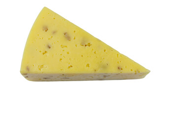 Piece of cheese with walnuts isolated on a white background