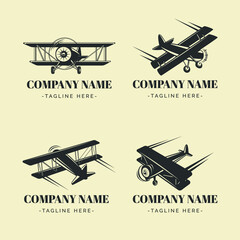 Vintage biplane icon logo collection