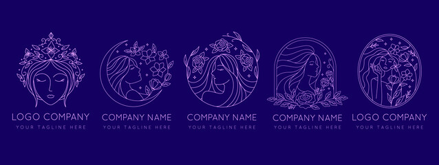 woman line icon logo collection vector