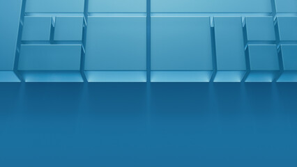 Frosted Glass Blocks on a Blue Surface. Visionary Tech Concept with space for copy. 3D Render.