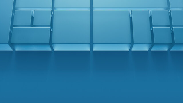 Frosted Glass Blocks On A Blue Surface. Visionary Tech Concept With Space For Copy. 3D Render.