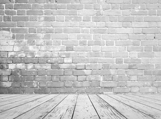 gray interior with brick wall