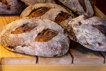 Rustic bread handmade in an artisanal way at a market