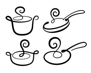 continuous line drawing kitchen utensils, vector