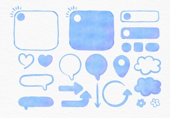 Watercolor painting blue background text text box frame arrow infographic 