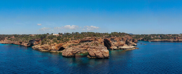 Es Pontas, Beautiful view of the seacoast of Majorca with an amazing turquoise sea,. Concept of summer, travel, relax, hotel, holiday and enjoy