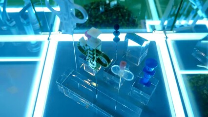 New medical instruments for biopsy of different sizes and purposes at the exhibition of medical innovations. Brachytherapy is a type of radiotherapy when a radiation source