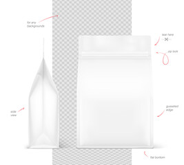 Realistic food bag. Front and side view. Suite for the presentation of coffee, food, for pets, household, etc. EPS10. - obrazy, fototapety, plakaty