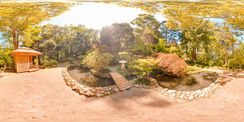 Japanese garden Botanical garden Georgia Batumi blue sky trees spring with 3D spherical panorama...
