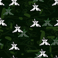 Doodle star pattern, on a dark green background for your seamless design
