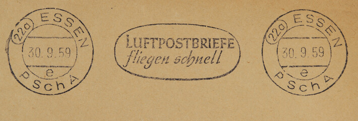 post letter mail stamp vintage retro old paper papier slogan werbung cancel used luftpost germany...