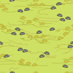 Pattern yellow and black seashells on the sand, for your seamless design