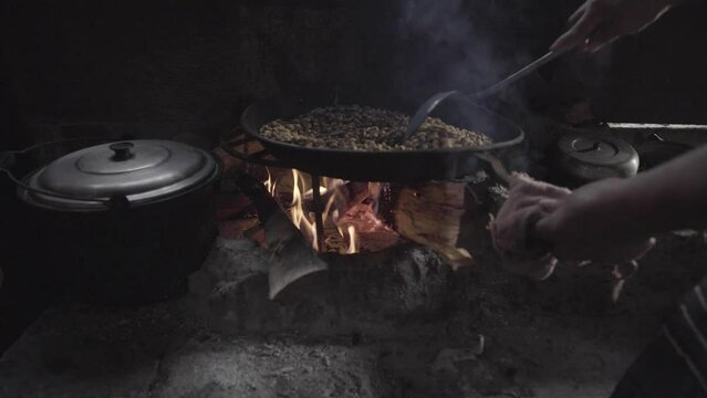 Traditional coffee roasting with a wood stove