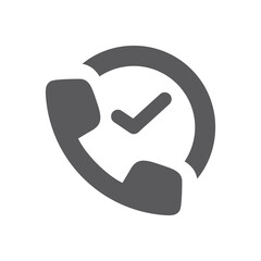 Phone with clock vector icon. Non-stop call service, 24 7 contact filled symbol.