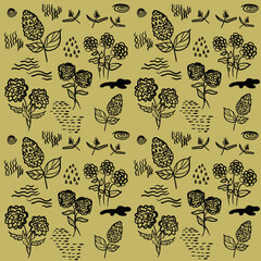 vegetation elements,flowers,doodles,linear black outline drawing,dried flower,forest flowers,shrubs,branches,zigzags,drops,wavy lines,illustration,botany,floristry,roses,chestnut flowers,chamomile,hya