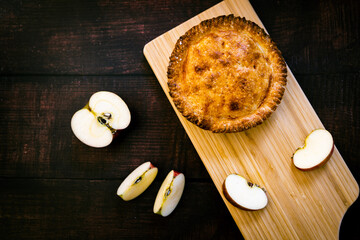 pie apple on wood plate