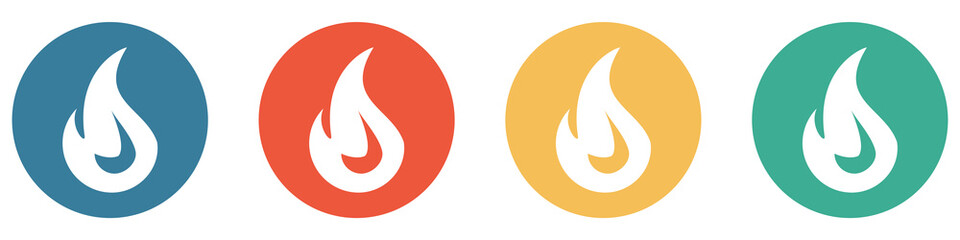 Bunter Banner mit 4 Buttons: Feuer, Flamme oder Gas
