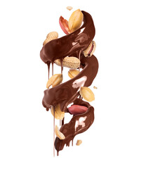 Spiral of chocolate with crushed peanuts isolated on a white background