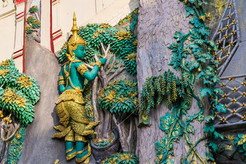 Bangkok, Thailand - April, 22, 2022 : Detail of sculpture in temple at Bangkok, Thailand.