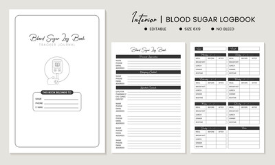 Blood Sugar Log Book Tracker Journal kdp Interior - obrazy, fototapety, plakaty