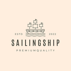 sailing ship line art logo vector symbol illustration design