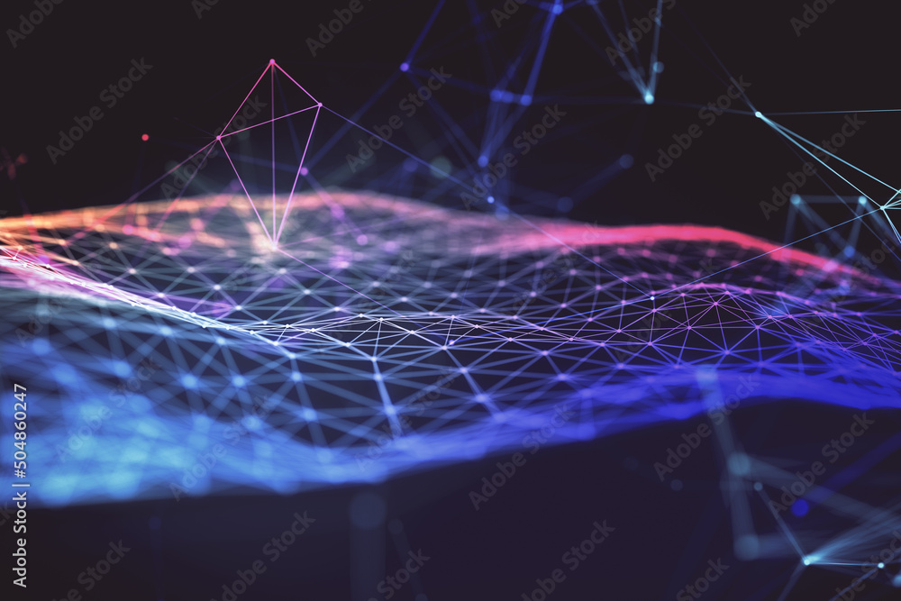 Aufkleber Abstract technology dark background with bright digital triangle plexus. 3D rendering