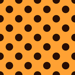 Asian lady beetle seamless pattern. Polka dot retro vector background. Fabric swatch with black large circles on yellow. Repeat tile. Nature print.