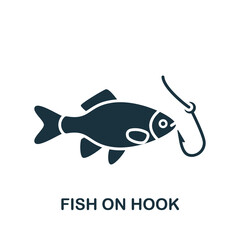 Fish On Hook icon. Monochrome simple Fishing icon for templates, web design and infographics